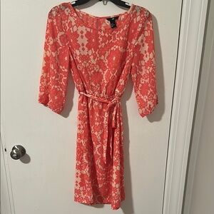 H&M Pink and White Midi Sundress with Bishop Sleeves